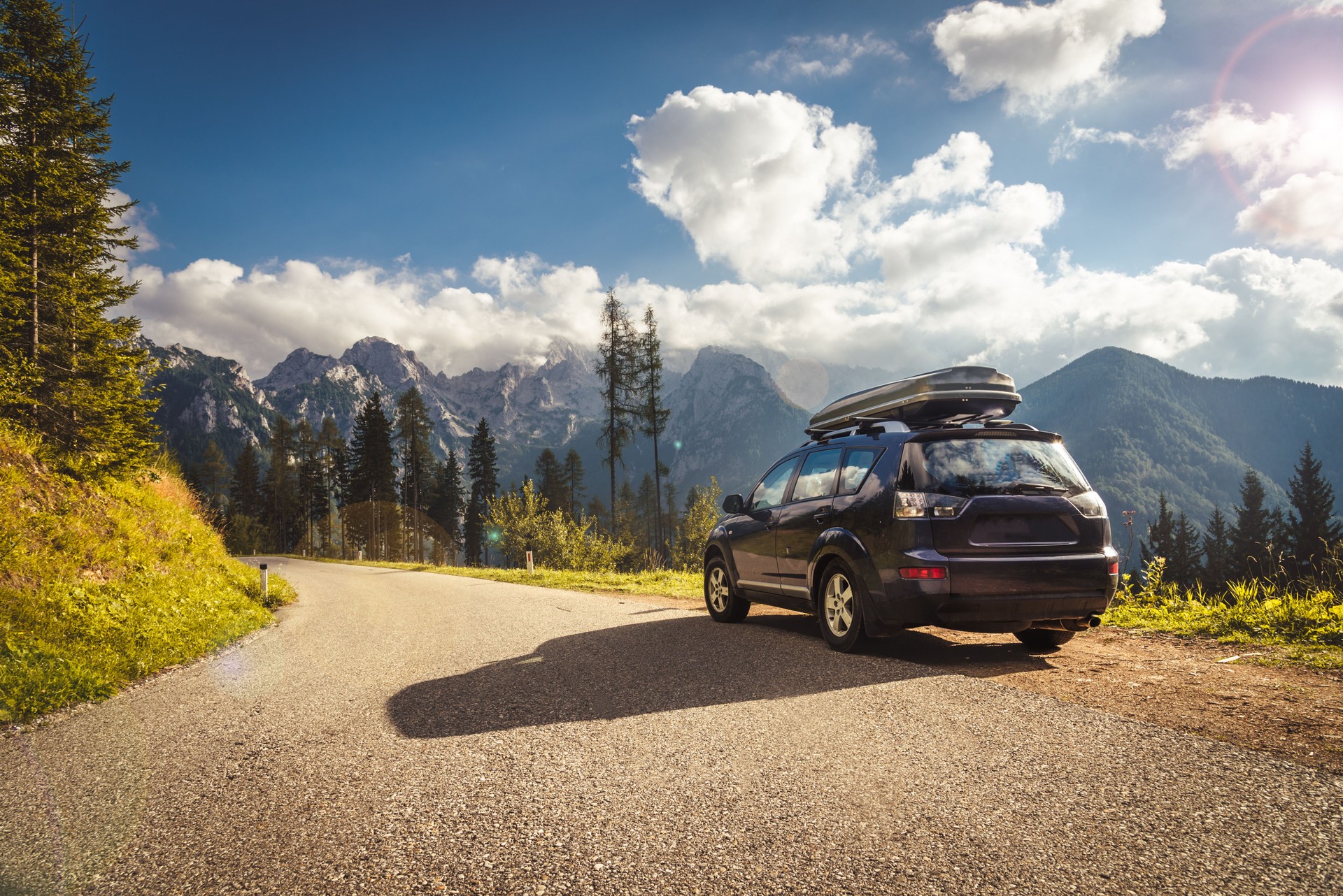 car for traveling with a mountain road