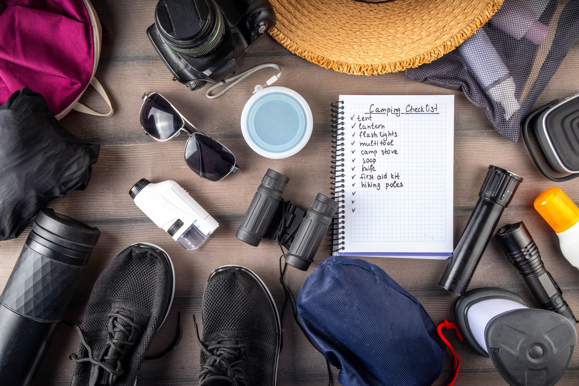 Camping list with various camp equipment